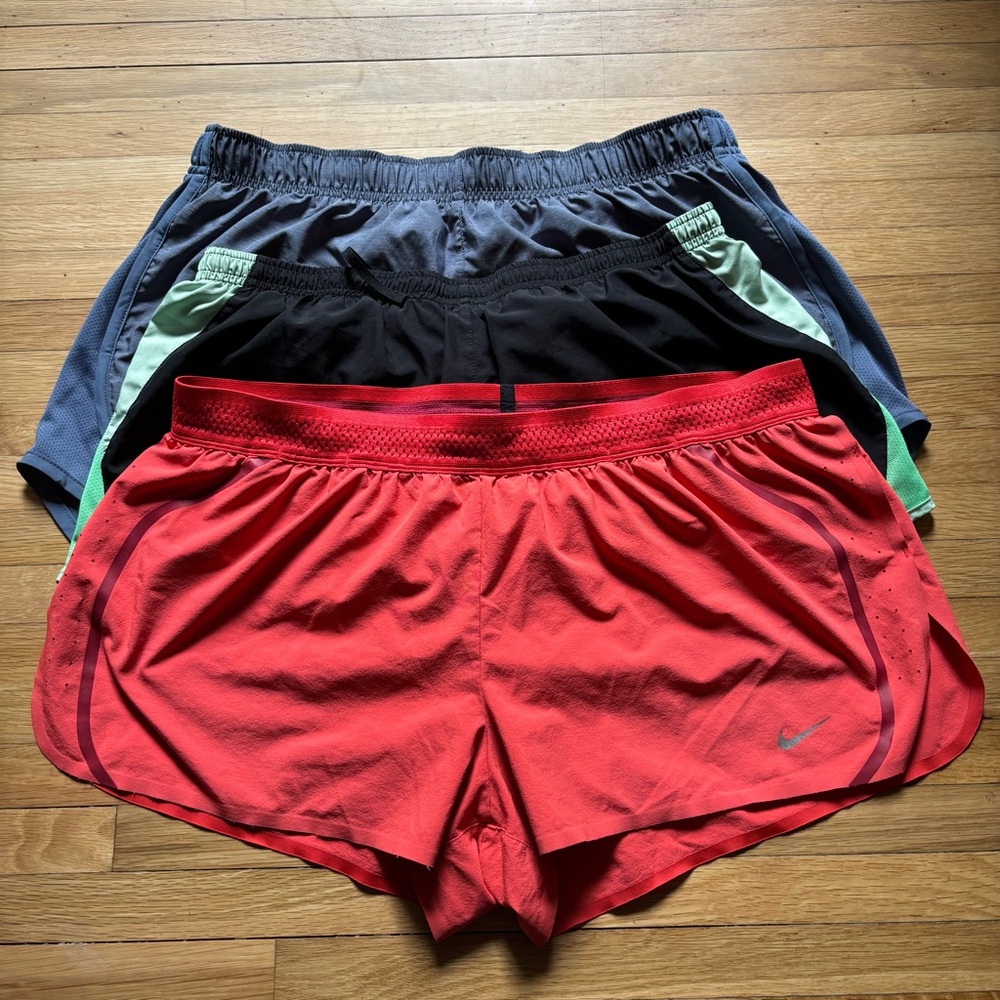 3 Pairs Nike Shorts 1x Aeroswift 2x Dri-Fit Womens Large Workout Fitness Run